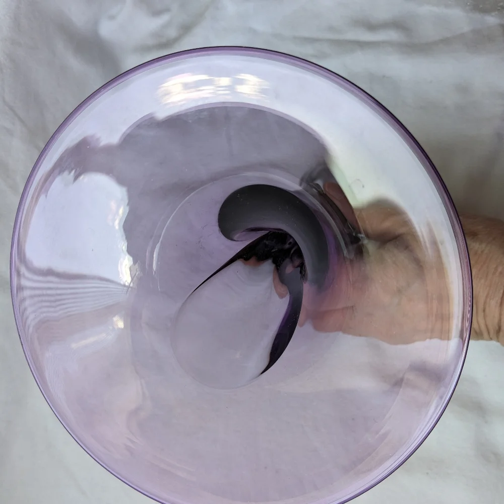 Jonathan Winfisky 1992 Signed Hand Blown Purple Art Glass Trumpet Vase Vintage
